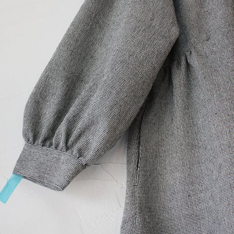 **再々入荷** LinenYa リネンヤ　ウールコットン長袖スタンドカラーワンピース　#千鳥格子