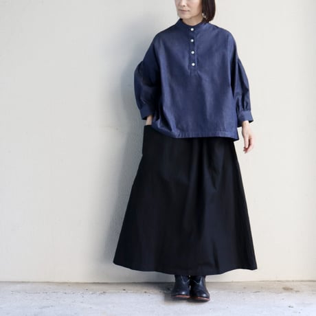 **再々入荷** LinenYa リネンヤ　5ozデニムスタンドカラーブラウス　#インディゴ