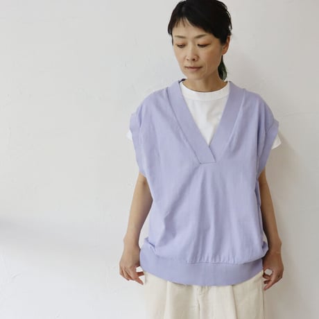 ARTE POVERA アルテポーヴェラ　製品染め16/-ムライト天竺Vネックベスト　#黒、レモン、ラベンダー