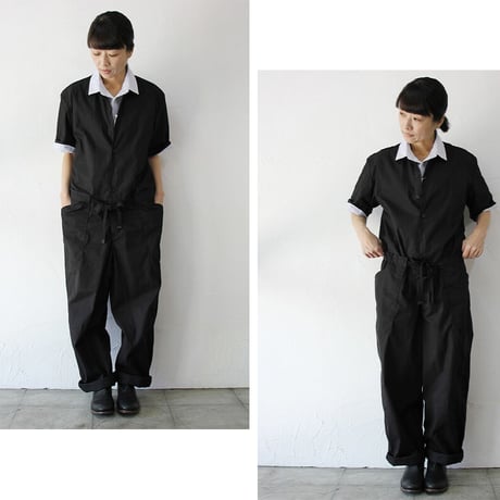 ASEEDONCLOUD　アシードンクラウド　Silky typewritter cloth sakurashi jumpsuit  #ブラック　【送料無料】