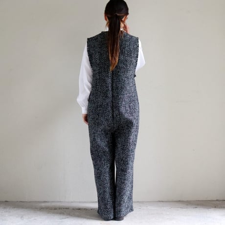 **再入荷** KAH:KI カーキ TWEED OVERALLS ツイードオーバーオール　#ブラック　【送料無料】