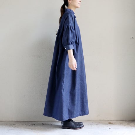 **またまた再入荷** LinenYa リネンヤ　5ozデニムスタンドカラーワンピース　#インディゴ