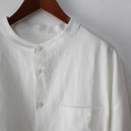**再入荷** Linenya リネンヤ　リネンバンドカラーシャツ　#ホワイト、アイボリー、グレー、ブラック