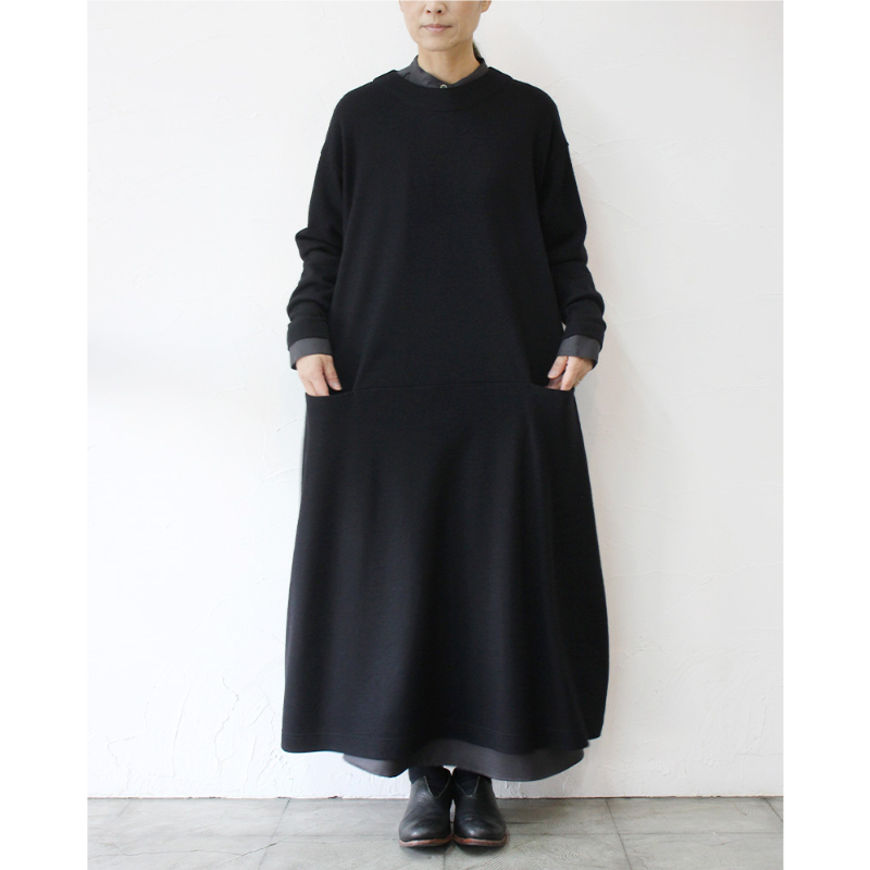 atelier naruse アトリエナルセ　wool cocoon knit one piece　スムースウールコクーンワンピース　 #ブラウン、ブラック　【送料無料】