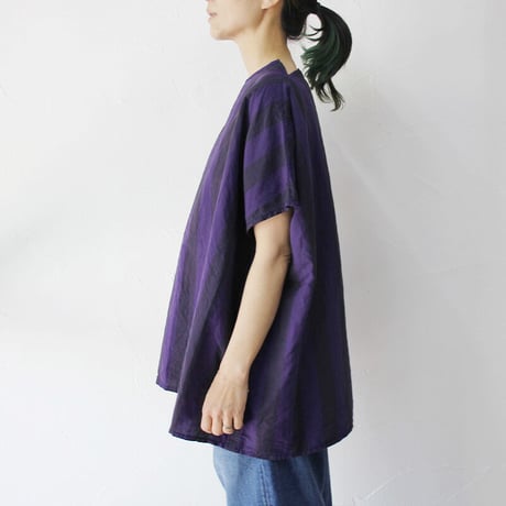 **またまた再入荷** homspun ホームスパン　コットンリネン太ストライプBIGブラウス
