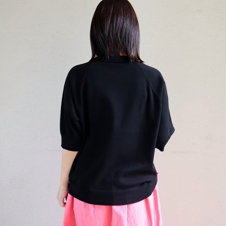 homspun ホームスパン　ソフトコンパクトヤーン襟付カーディガン　#アイアンブルー、ブラック