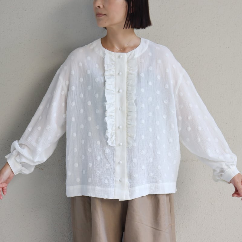 MAGALI マガリ コットンスノードットフリルブラウス #ホワイト