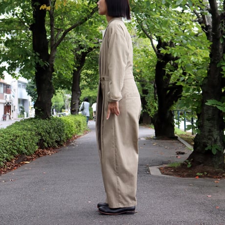atelier naruse アトリエナルセ　コットンカシュクールジャンプスーツ　cotton cache-coeur jumpsuit　#ベイジュ、ブラック
