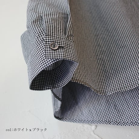**再々入荷** Linenya リネンヤ　コットンギンガム長袖丸襟ブラウス　#ホワイトｘブラック、ネイビーｘブラウン