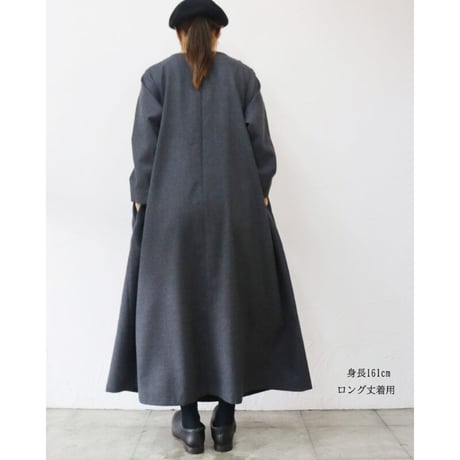 **再入荷** Linenya リネンヤ　ウール起毛サイドギャザーワンピース　#グレー　【送料無料】