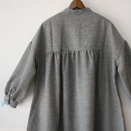 **再々入荷** LinenYa リネンヤ　ウールコットン長袖スタンドカラーワンピース　#千鳥格子