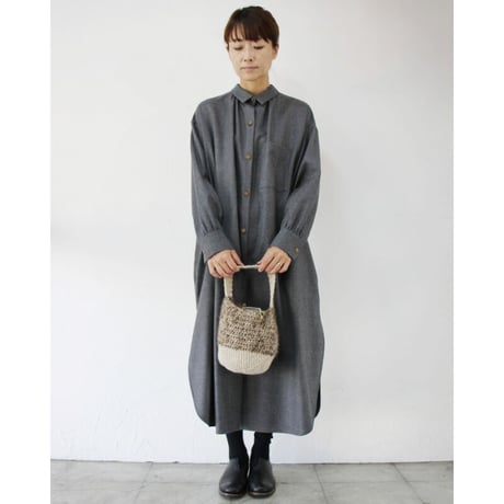 atelier naruse アトリエナルセ　wool saxony long shirt　ウールサキソニーロングシャツ　#グレイ、ブラック　【送料無料】