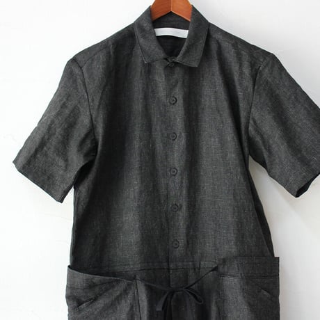 **再入荷** ASEEDONCLOUD　アシードンクラウド　Ash dyeing linen sakurashi jumpsuit  #ブラック　【送料無料】