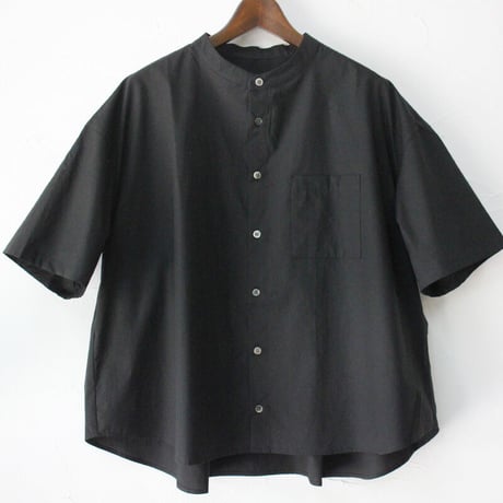 **またまた再入荷** Linenya リネンヤ　ギザコットンバンドカラー半袖シャツ　#ブラック【送料無料】