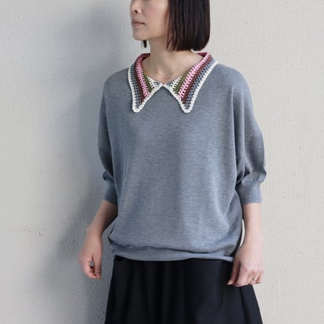 atelier naruse アトリエナルセ　cotton crochet collar knit　コットン クロシェカラー 半袖ニット