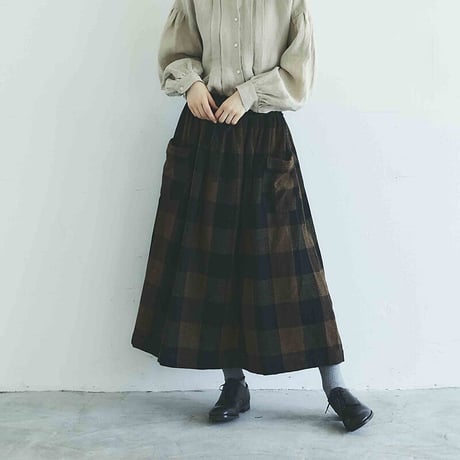 MAGALI マガリ  ギンガムウールロングスカート　#ブラウンｘブラック、ホワイトｘブラック