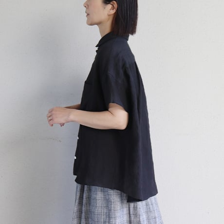 **またまたまた再入荷** LinenYa リネンヤ　リネン丸襟ブラウス　#ブラック、ホワイト