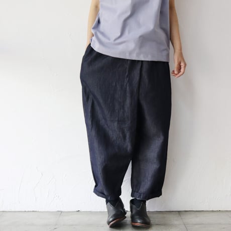 **またまた再入荷** TRAVAIL MANUEL トラバイユマニュアル  綿麻デニムスラントリボンパンツ　#デニム　【送料無料】