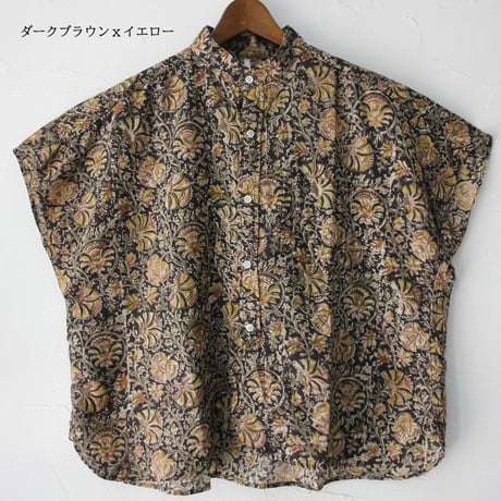 ARTE POVERA アルテポーヴェラ　インド草木染めハンドプリントスタンドフレンチシャツ