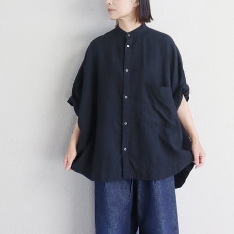 CAERULA PER LIGHTS カエルラ　40リネンショートスリーブシャツ　#ブラック