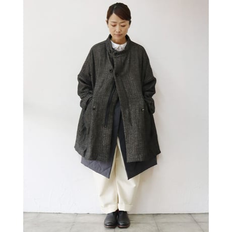 **sizeMのみ再入荷** FUNSET OF ART ファンセットオブアート　リネンウールヘリンボンミリタリーTAISHOUコート　#ブラック、ベージュ　【送料無料】
