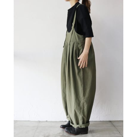 Brocante ブロカント　綿麻バックサテンバロンサロペット Ballon salopette #ベージュ、オリーブ、ブラック
