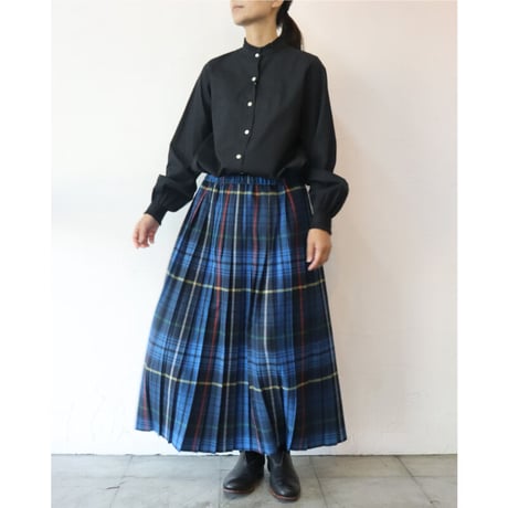 LinenYa リネンヤ　コットンネルチェックプリーツスカート　#ブルーチェック　【送料無料】