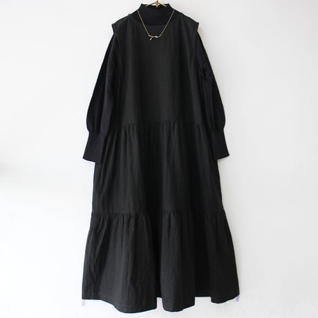 **再々入荷** Linenya リネンヤ　コットンリネンティアードワンピース（厚地）　#ブラック　【送料無料】