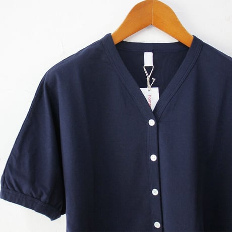 homspun ホームスパン　60/2天竺Vネックカーデ　#ネイビー、ブラック、モカ、ブルー