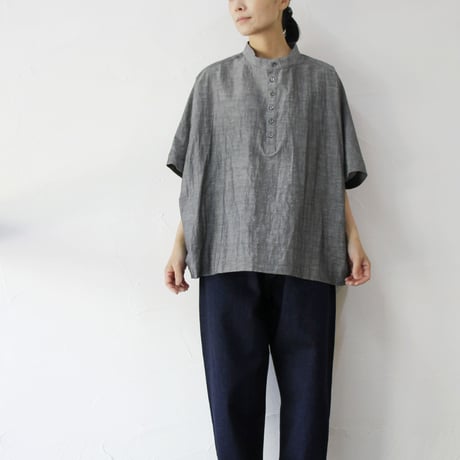 **再々入荷** Linenya リネンヤ　コットンリネンシャンブレーヘンリーネックブラウス　#ブルー、ネイビー　【送料無料】