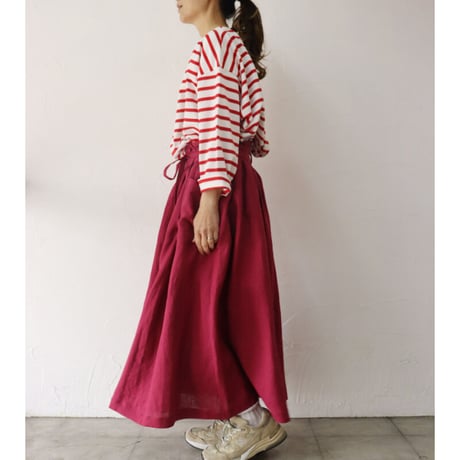 MAGALI マガリ　ベルガモリネン·ラップ風ギャザースカート　#ローズ、ネイビー
