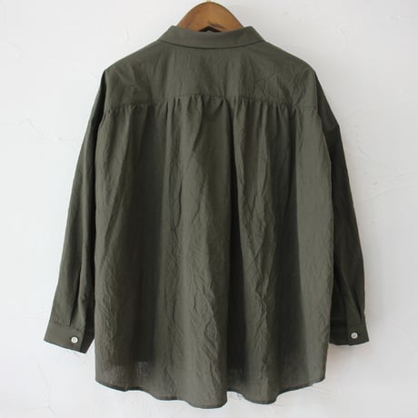 **再入荷** Linenya リネンヤ　コットンシワ加工丸襟長袖ブラウス　#カーキ、ブラック
