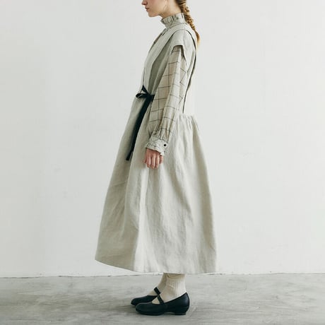 MAGALI マガリ　ブラッシュドベルギーリネンカシュクール風ワンピース　#オートミール、ブリックブラウン