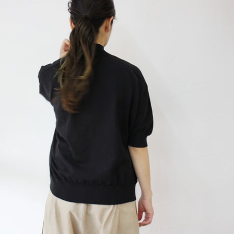 **またまたまた再入荷** LinenYa リネンヤ as it is.  コットンモックネック5分袖ニット　#ネイビー、ブラック、ホワイト
