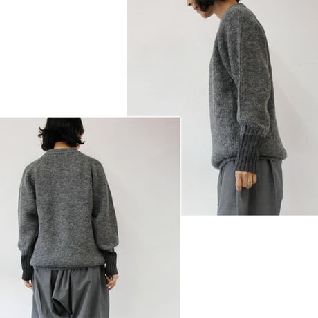 **再入荷** homspun ホームスパン　アルパカウールクルーネックプルオーバー　♯グレーｘチャコールグレー、ホワイトｘアイボリー　【送料無料】