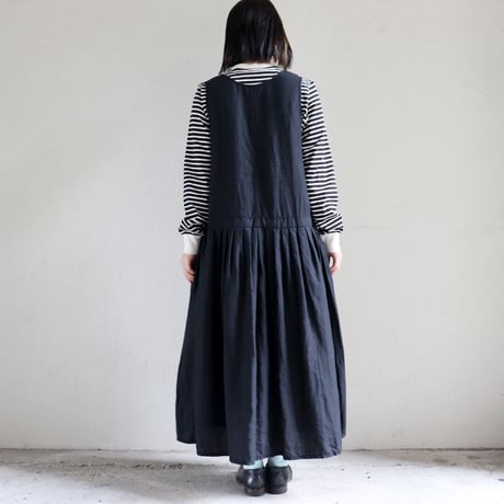 homspun ホームスパン　リネンバイオノースリーブワンピース　#ブラック　【送料無料】