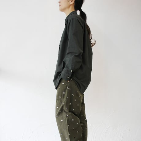 SUSURI ススリ　ボタニストシャツ　#ecru , greenish black 【送料無料】