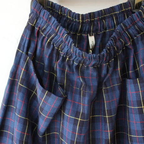 atelier naruse アトリエナルセ　リネンタータンチェックカットインポケットスカート　linen tartan check cut-in pocket skirt #blue