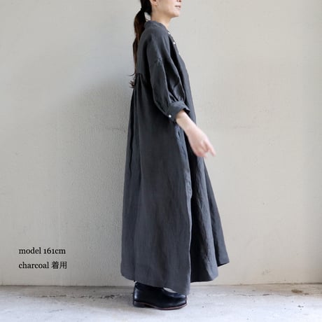 **またまたまた再入荷** LinenYa リネンヤ　リネンスタンドカラーワンピース　#ブラック、ネイビー、ベージュ、チャコール　【送料無料】