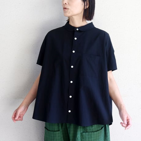 **またまたまた再入荷** LinenYa リネンヤ　80タイプライタートリプルウォッシュ丸襟ブラウス　#ブルー、レッド、ブラック、ホワイト