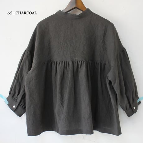 **またまたまた再入荷** LinenYa リネンヤ　リネンスタンドカラーブラウス　#ブラック、ベージュ、ネイビー、チャコール、ホワイト、グレー