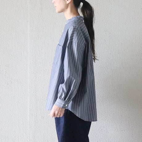 **またまたまた再入荷** LinenYa リネンヤ　コットンタイプライターバンドカラーシャツ　#ホワイト、ネイビー