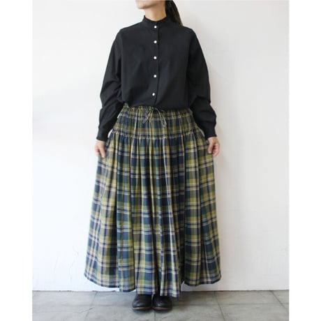 maison de soil メゾンドソイル　WOOL COTTON TWILL WEAVE CHECK MINI PINTUCK FLARED SKIRT　綿ウールチェックピンタックスカート