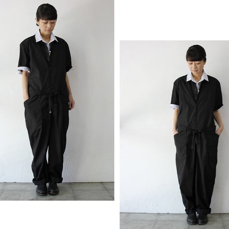 ASEEDONCLOUD　アシードンクラウド　Silky typewritter cloth sakurashi jumpsuit  #ブラック　【送料無料】