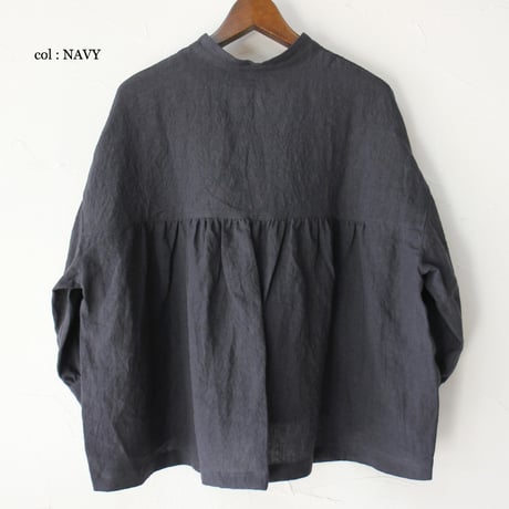 **またまたまた再入荷** LinenYa リネンヤ　リネンスタンドカラーブラウス　#ブラック、ベージュ、ネイビー、チャコール、ホワイト、グレー
