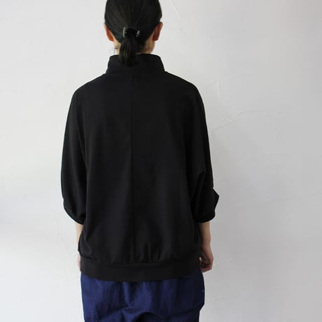 **またまた再入荷** Linenya リネンヤ　コットンシルク天竺5分袖ハイネックプルオーバー　#ブラック、ネイビー、オールドブルー、ベージュ