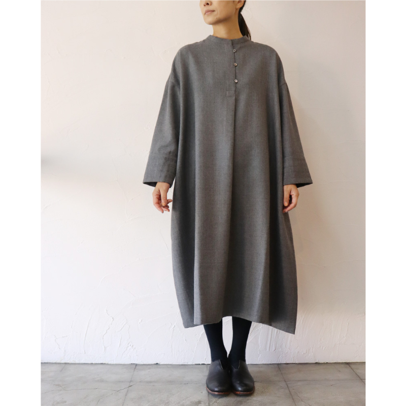 LinenYa リネンヤ ウールバンドカラーワンピース #ネイビー、グレー