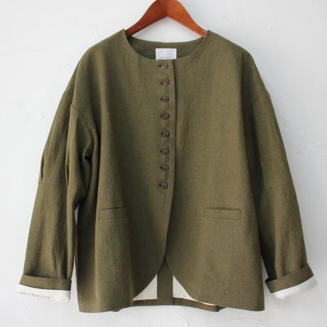 **再入荷** MAGALI マガリ　リネンウールクラシックジャケット　#カーキ、ブラック　【送料無料】