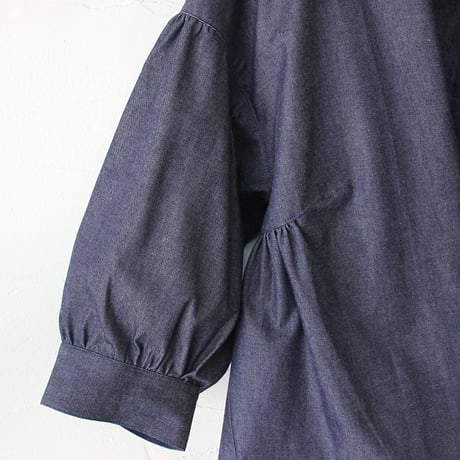 **再々入荷** LinenYa リネンヤ　5ozデニムスタンドカラーブラウス　#インディゴ