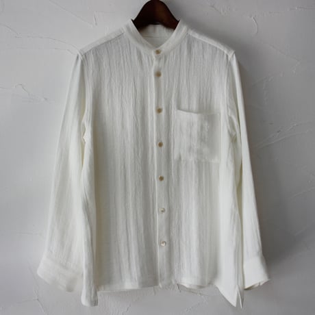 atelier naruse アトリエナルセ　linen tweed band-collar shirt　リネンツイードバンドカラーシャツ